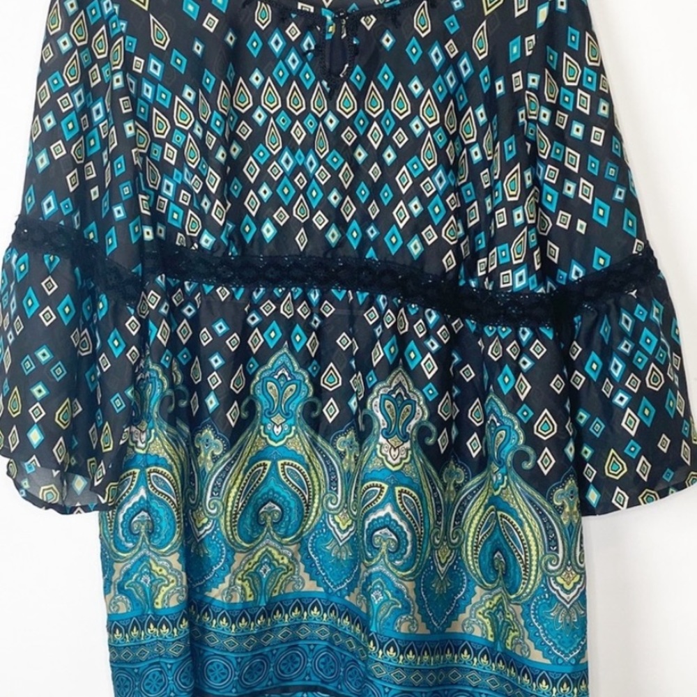 COPY - EUC Avenue Black Printed Babydoll Peasant Blouse